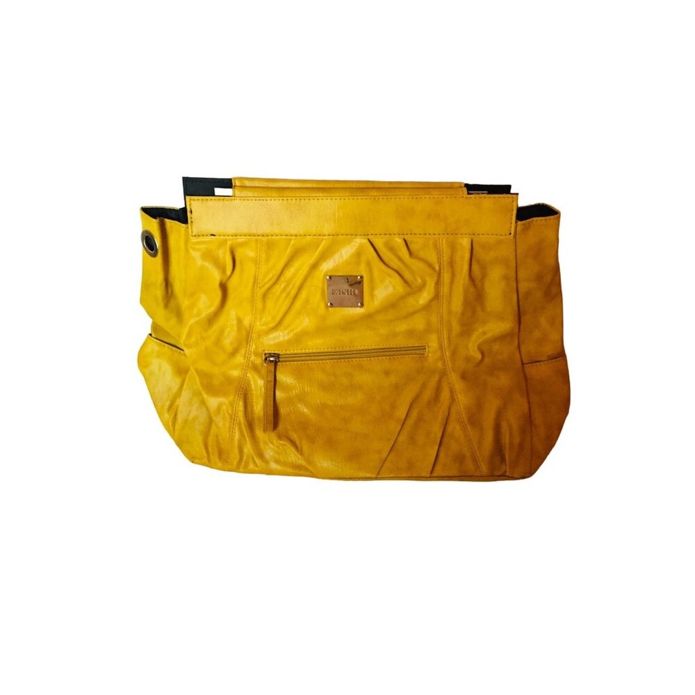 Miche Raye Yellow Faux Leather Handbag With Black Inner Lining & Front Zip Pocke
